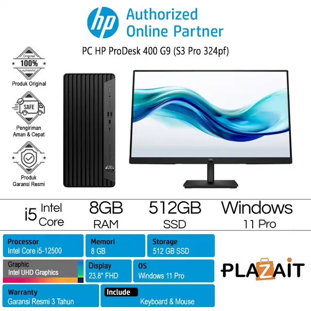 PC HP ProDesk 400 G9 Tower /Intel Core i5-12500/8GB/512GB SSD/Intel UHD Graphics/23.8″ FHD (S3 Pro 324pf)/DVDRW/Win 11 Pro/Black/3Y