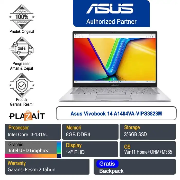 Asus Vivobook 14 A1404VA-VIPS3823M /Intel Core i3-1315U/8GB/256GB SSD/Intel UHD Graphics/14" FHD/Win 11 Home+OHM+M365/Transparent Silver/2Y