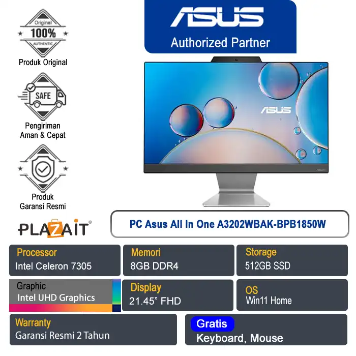 PC Asus All In One A3202WBAK-BPB1850W /Intel Celeron 7305/8GB/512GB SSD/Intel UHD Graphics/21.5" FHD/Win 11 Home/Black/2Y