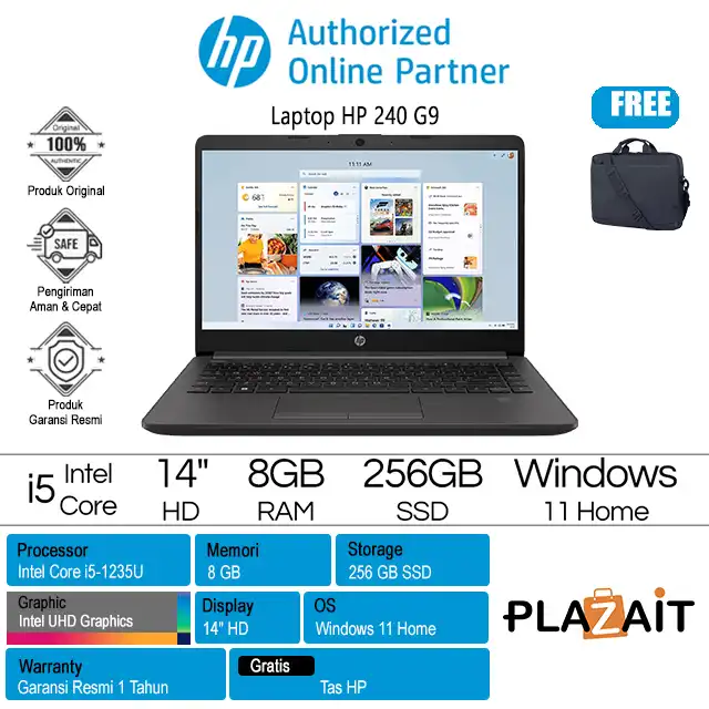 HP 240 G9 - A9VA2AT /Intel Core i5-1235U/8GB/256GB SSD/Intel UHD Graphics/14" HD/Win 11 Home/Dark Ash Silver/1Y
