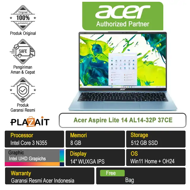 Acer Aspire Lite 14 AL14-32P 37CE /Intel Core 3 N355/8GB/512GB SSD/Intel UHD Graphics/14" WUXGA/Win 11 Home+OH24/Fresh Blue