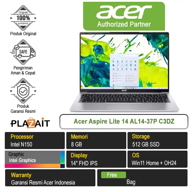 Acer Aspire Lite 14 AL14-37P C3DZ /Intel N150/8GB/512GB SSD/Intel Graphics/14" FHD IPS/Win 11 Home+OH24/Silver