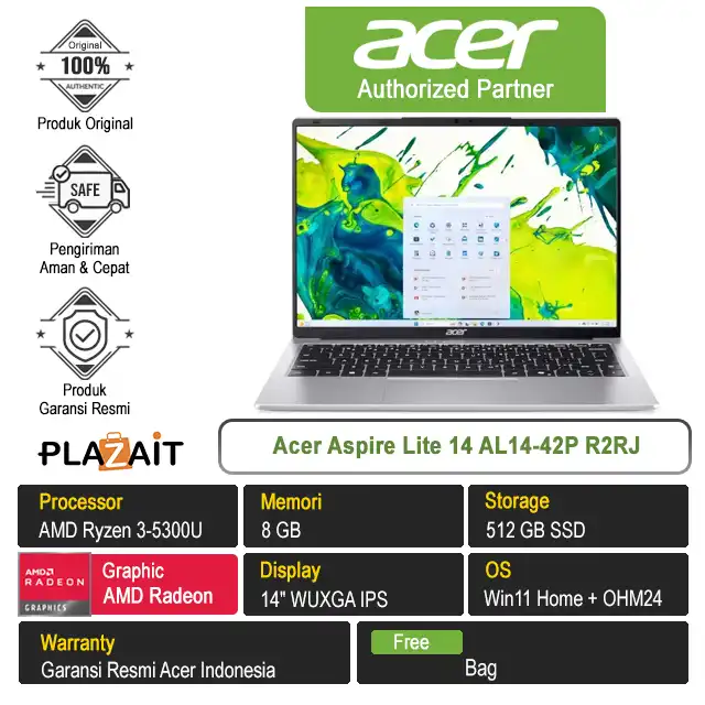 Acer Aspire Lite 14 AL14-42P R2RJ /AMD Ryzen 3-5300U/8GB/512GB SSD/AMD Radeon Graphics/14" WUXGA/Win 11 Home+OH24+M365/Light Silver