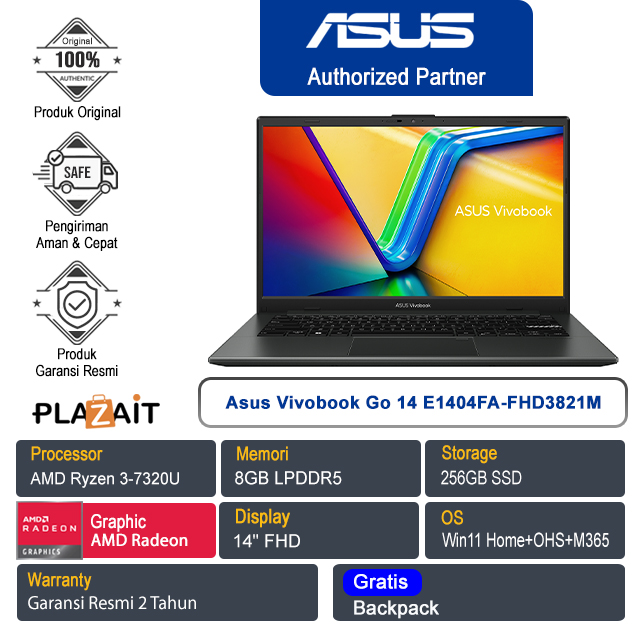 Asus Vivobook Go 14 E1404FA-FHD3821M /AMD Ryzen 3-7320U/8GB/256GB SSD/AMD Radeon Graphics/14" FHD/Win 11 Home+OHS+M365/Mixed Black/2Y