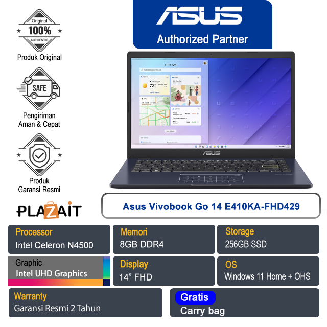 Asus Vivobook Go 14 E410KA-FHD429 /Intel Celeron N4500/8GB/256GB SSD/Intel UHD Graphics/14" FHD/Win 11 Home+OHS 2021/Star Black/2Y