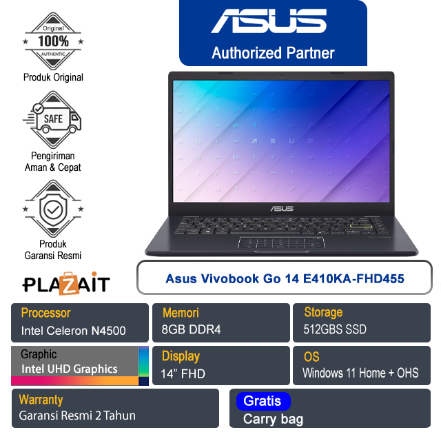 Asus Vivobook Go 14 E410KA-FHD455 /Intel Celeron N4500/8GB/512GB SSD/Intel UHD Graphics/14" FHD/Win 11 Home+OHS 2021/Peacock Blue/2Y