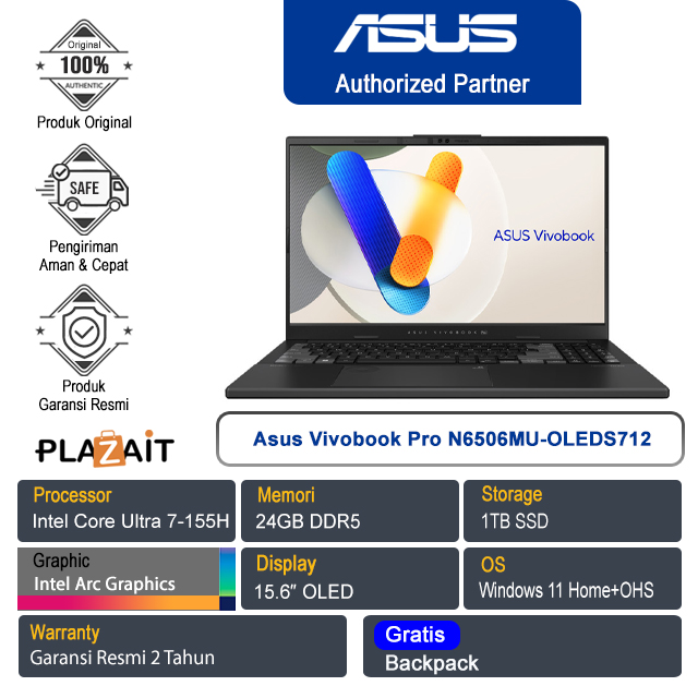 Asus Vivobook Pro 15 OLED N6506MU-OLEDS712 /Intel Core Ultra 7-155H/24GB/1TB SSD/NVIDIA GeForce RTX 4050 6GB/15.6″ OLED/Win 11 Home+OHS 2021/Earl Grey/2Y