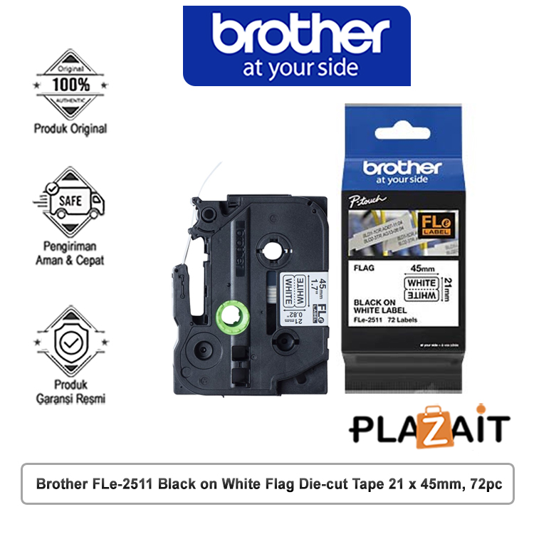 Brother FLe-2511 Black on White Flag Die-cut Tape 21 x 45mm, 72pc