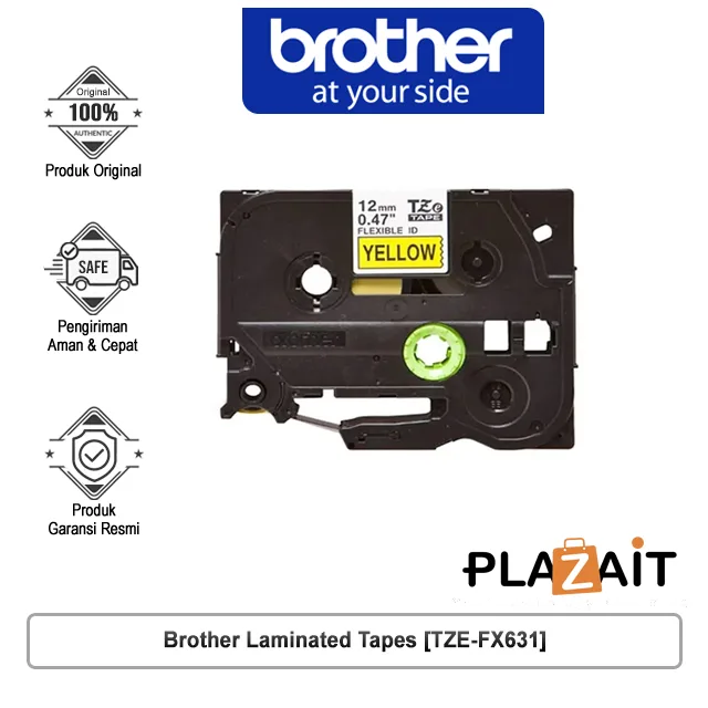 Brother Laminated Tapes Flexible TZE-FX631 Black on Yellow, 12mm