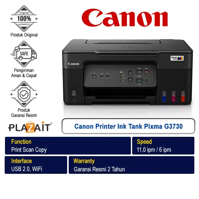 Canon Printer Ink Tank Pixma G3730 Black - Print Scan Copy WiFi