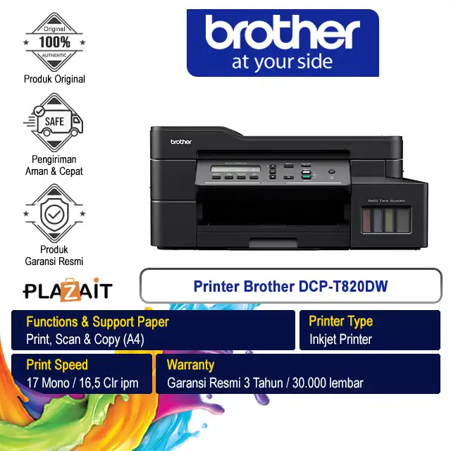Brother Printer Ink Tank DCP-T820DW A4 WiFi - All In One (Print, Scan, Copy)