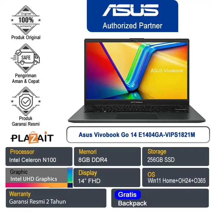 Asus Vivobook Go 14 E1404GA-VIPS1821M /Intel Celeron N100/8GB/256GB SSD/Intel UHD Graphics/14″ FHD/Win 11 Home+OH24+O365/Mixed Black/2Y