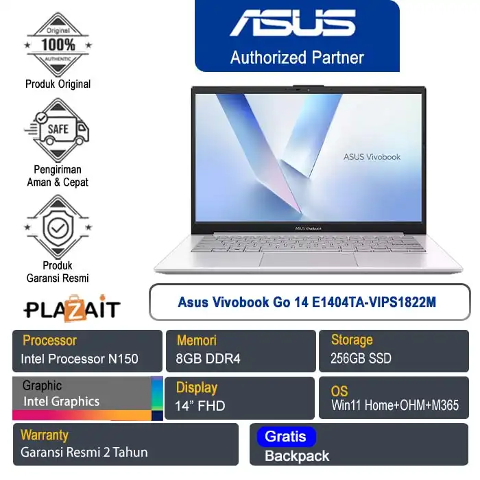 Asus Vivobook Go 14 E1404TA-VIPS1822M /Intel N150/8GB/256Gb SSD/Intel Graphics/14" FHD/Win 11 Home+OH24+M365/Cool Silver/2Y