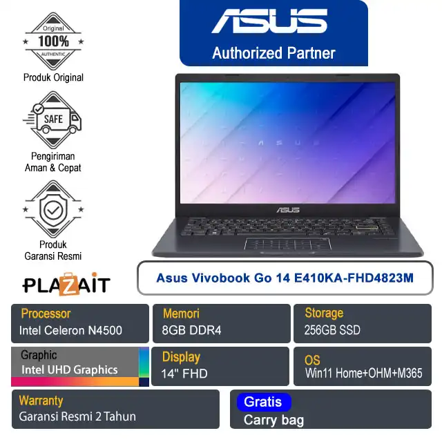 Asus Vivobook Go 14 E410KA-FHD4823M /Intel Celeron N4500/8GB/256GB SSD/Intel UHD Graphics/14" FHD/Win 11 Home+OHM+M365/Peacock Blue/2Y