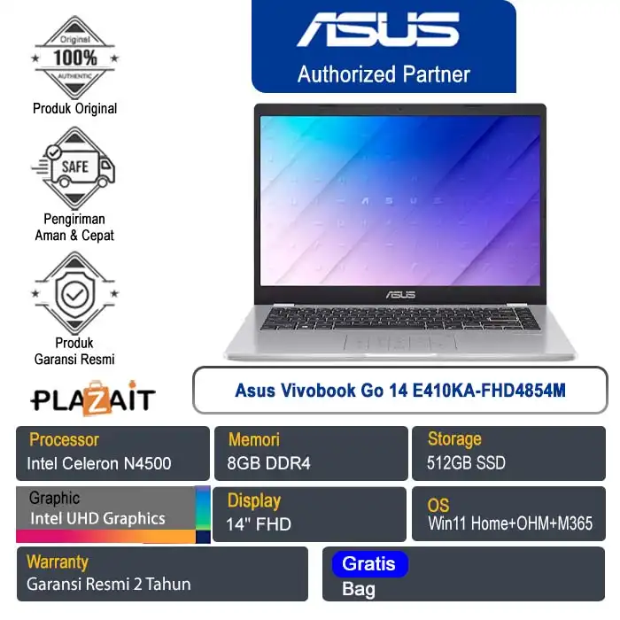 Asus Vivobook Go 14 E410KA-FHD4854M /Intel Celeron N4500/8GB/512GB SSD/Intel UHD Graphics/14" FHD/Win 11 Home+OHM+M365/Dreamy White/2Y