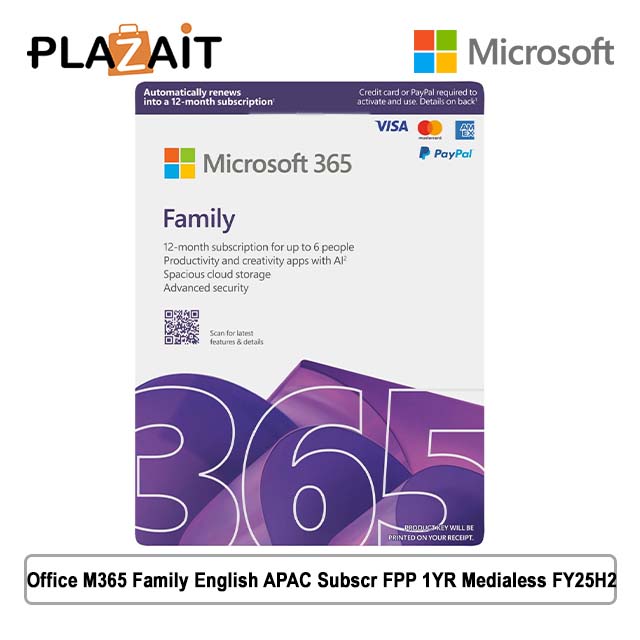 Office M365 Family English APAC Subscr FPP 1YR Medialess FY25H2 (EP2-36878)