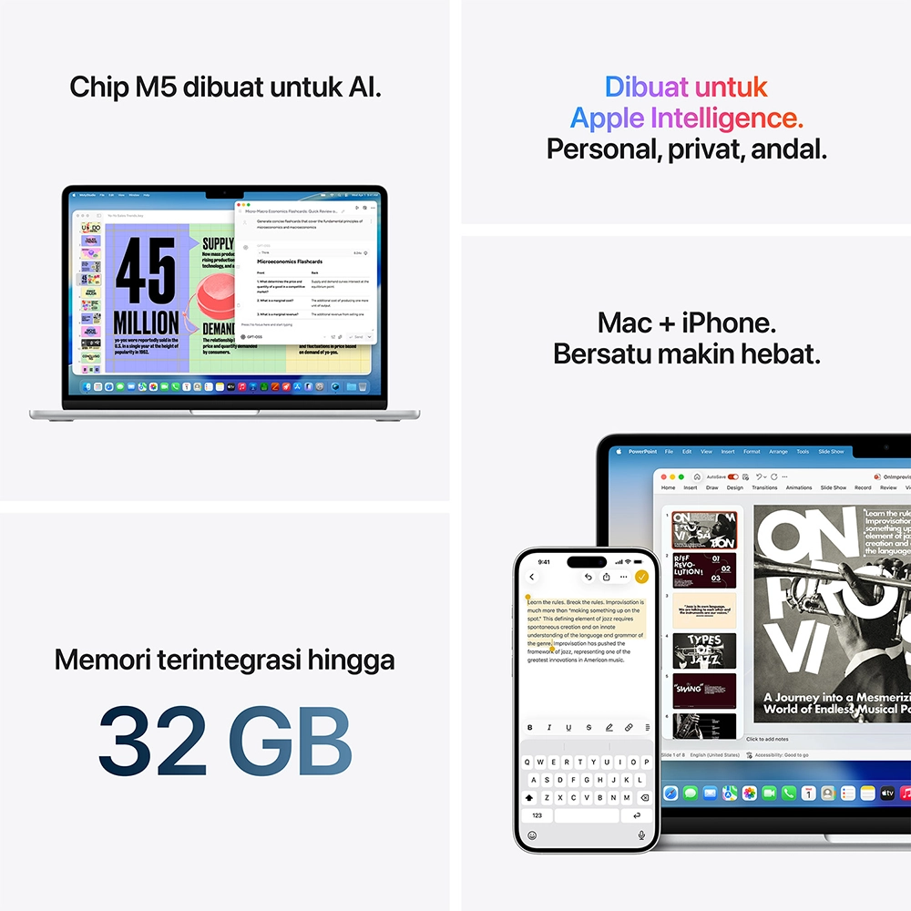 Apple Apple MacBook Air M5 (13-inch) 10-core CPU and 10-core GPU – 24GB, 1TB SSD Harga Rp 35.250.000 Toko Medan