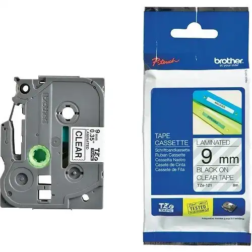 Brother Label Tape TZe-121 9mm x 8m Black on Clear - brother-label-tape-tze-121-9mm-x-8m-black-on-clear-1759463681-931.webp