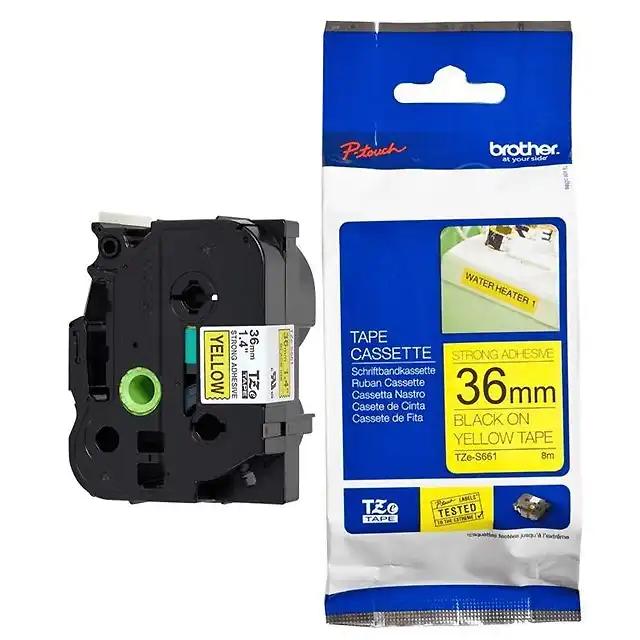 Brother Brother Label Tape TZE-S661 36mm  Black on Yellow Extra Strength Adhesive Harga Rp 490.000 Toko Medan