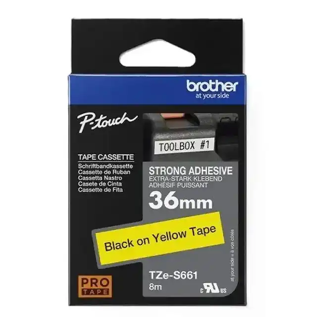 Brother Brother Label Tape TZE-S661 36mm  Black on Yellow Extra Strength Adhesive Harga Rp 490.000 Toko Medan