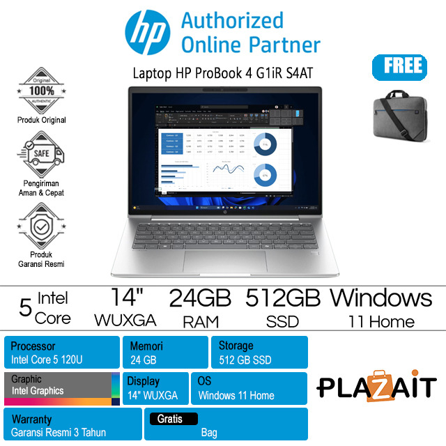 HP HP ProBook 4 G1iR - CK3S4AT /Intel Core 5 120U/24GB/512GB SSD/Intel Graphics/14" WUXGA IPS/Silver/3Y Silver Harga Rp 15...