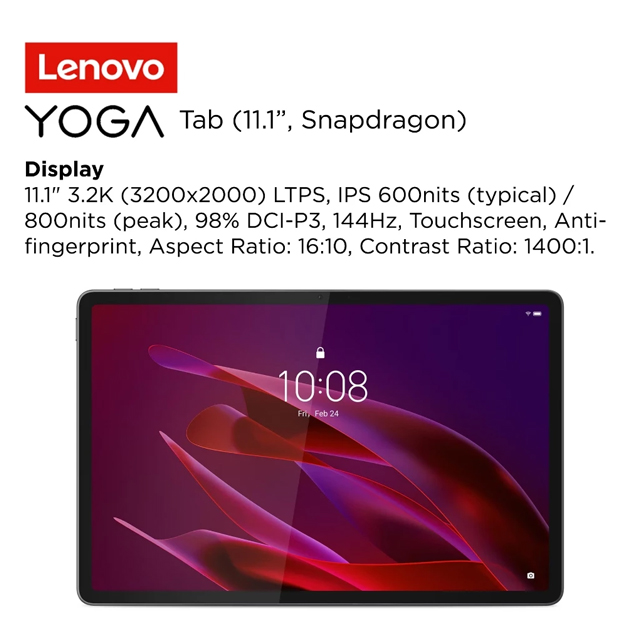 Lenovo Lenovo Yoga Tab - ZAG60275ID /Qualcomm Snapdragon 8/12GB/256GB/Qualcomm Adreno/11.1" 3.2K Touch/Android 15/Seashell...