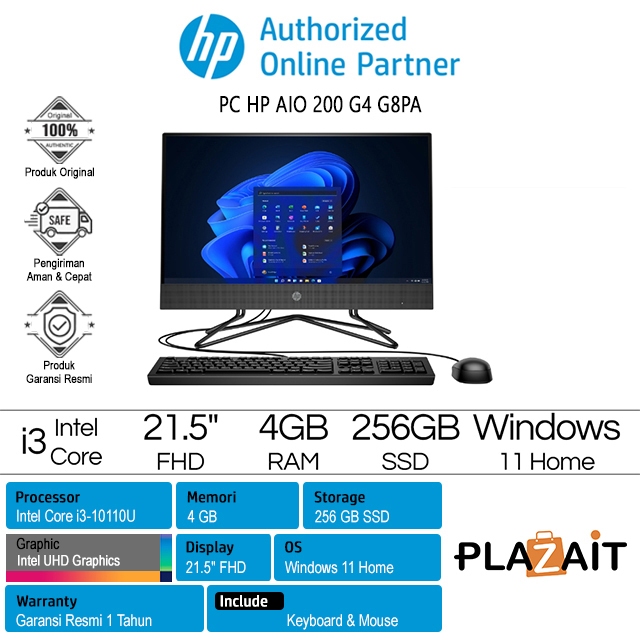 HP PC HP AIO 200 G4 – 614G8PA /Intel Core i3-10110U /4GB/256GB SSD/Intel UHD Graphics /21.5″ FHD/Windows 11 Home/Black...