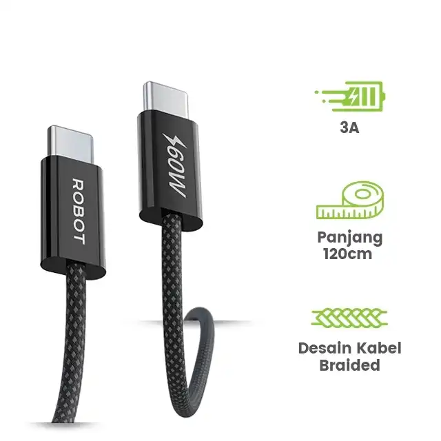 Robot Kabel Data RCC60W Type C to C 60W Fast Charging - robot-kabel-data-rcc60w-type-c-to-c-60w-fast-charging-1759477966-619.webp