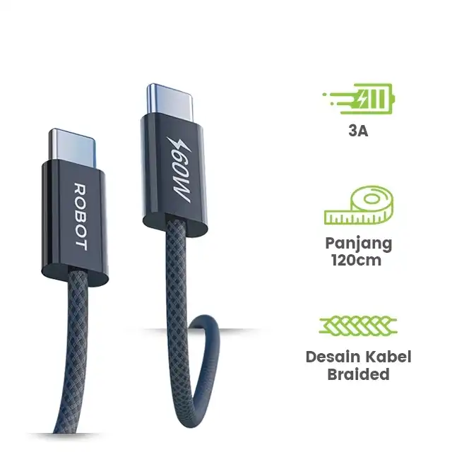 Robot Kabel Data RCC60W Type C to C 60W Fast Charging - robot-kabel-data-rcc60w-type-c-to-c-60w-fast-charging-1759477967-187.webp
