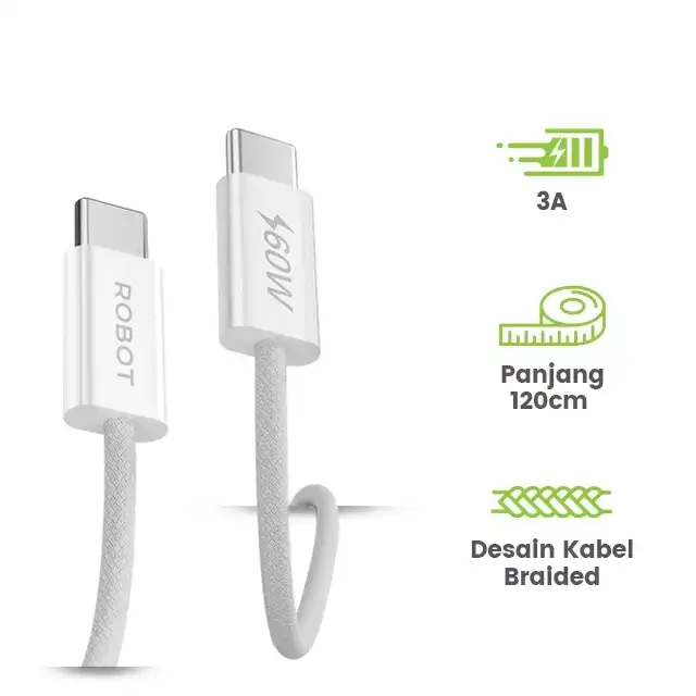 Robot Kabel Data RCC60W Type C to C 60W Fast Charging - robot-kabel-data-rcc60w-type-c-to-c-60w-fast-charging-1759477967-787.webp