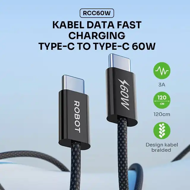 Robot Kabel Data RCC60W Type C to C 60W Fast Charging - robot-kabel-data-rcc60w-type-c-to-c-60w-fast-charging-1759477979-752.webp