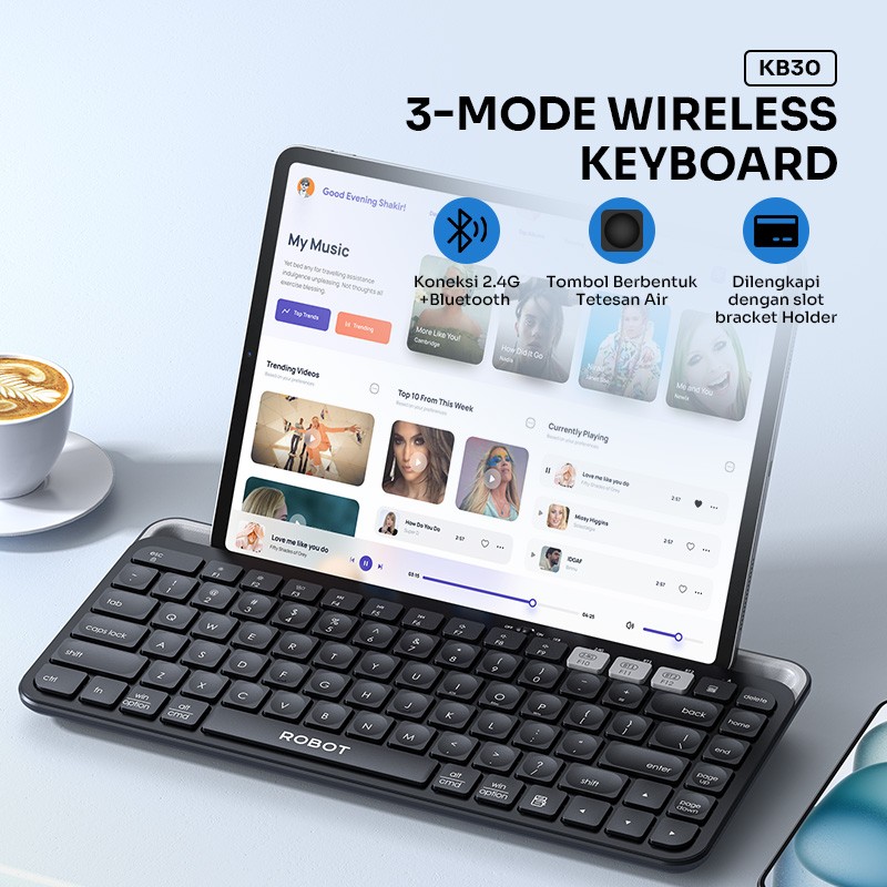 robot Robot Keyboard KB30 Wireless Bluetooth 2.4G/3.0/5.0 Multi-Device Blue Harga Rp 310.000 Toko Medan