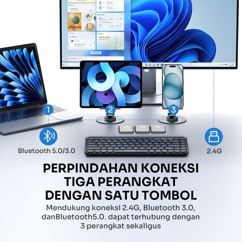 robot Robot Keyboard KB30 Wireless Bluetooth 2.4G/3.0/5.0 Multi-Device Blue Harga Rp 310.000 Toko Medan