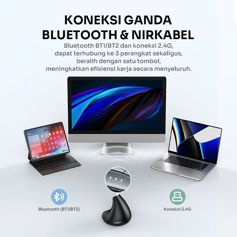 Robot Robot Mouse Guru Master 2 Wireless Vertikal Ergonomis Bluetooth & 2.4G Dual Mode Silent Click Type-C Blue Harga Rp 2...