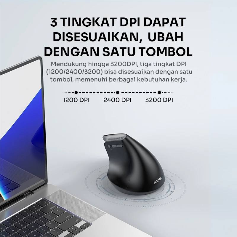 Robot Robot Mouse Guru Master 2 Wireless Vertikal Ergonomis Bluetooth & 2.4G Dual Mode Silent Click Type-C Blue Harga Rp 2...