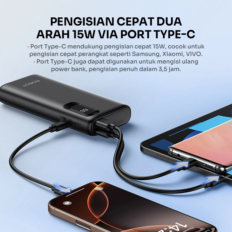 Robot Robot Powerbank RT102 10000mAh 3 Output 15W Fast Charging Harga Rp 179.000 Toko Medan