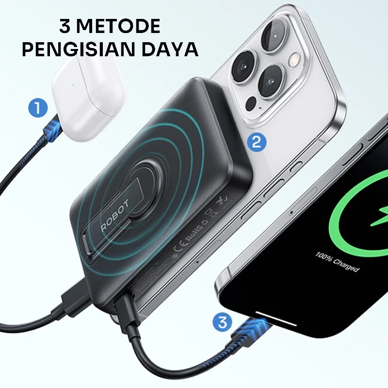Robot Robot Powerbank RT15 Magnetic Magsafe 20W Fast Charging 10000mAh Harga Rp 315.000 Toko Medan
