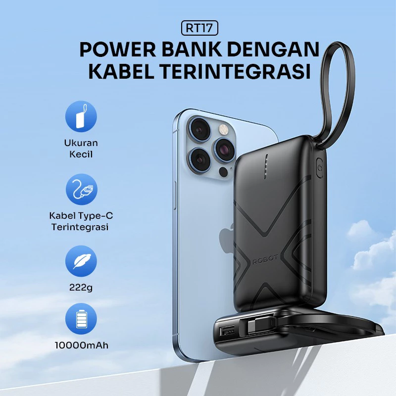 Robot Robot Powerbank RT17 10000mAh Built in Cable Smart Mini Portable Harga Rp 169.000 Toko Medan