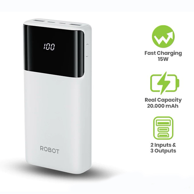 Robot Robot Powerbank RT22S 15W Fast Charging 20000mAh 3 Port Output with LED Harga Rp 269.000 Toko Medan
