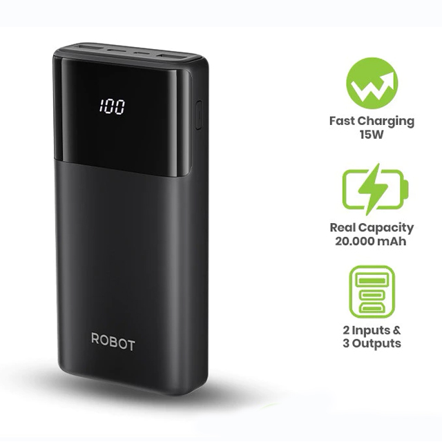 Robot Robot Powerbank RT22S 15W Fast Charging 20000mAh 3 Port Output with LED Harga Rp 269.000 Toko Medan
