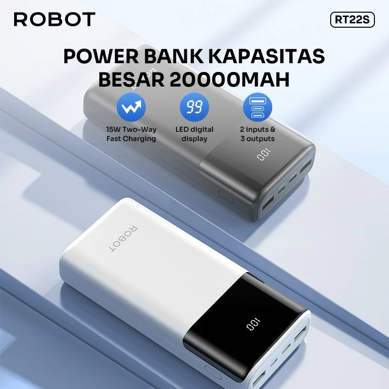 Robot Robot Powerbank RT22S 15W Fast Charging 20000mAh 3 Port Output with LED Harga Rp 269.000 Toko Medan