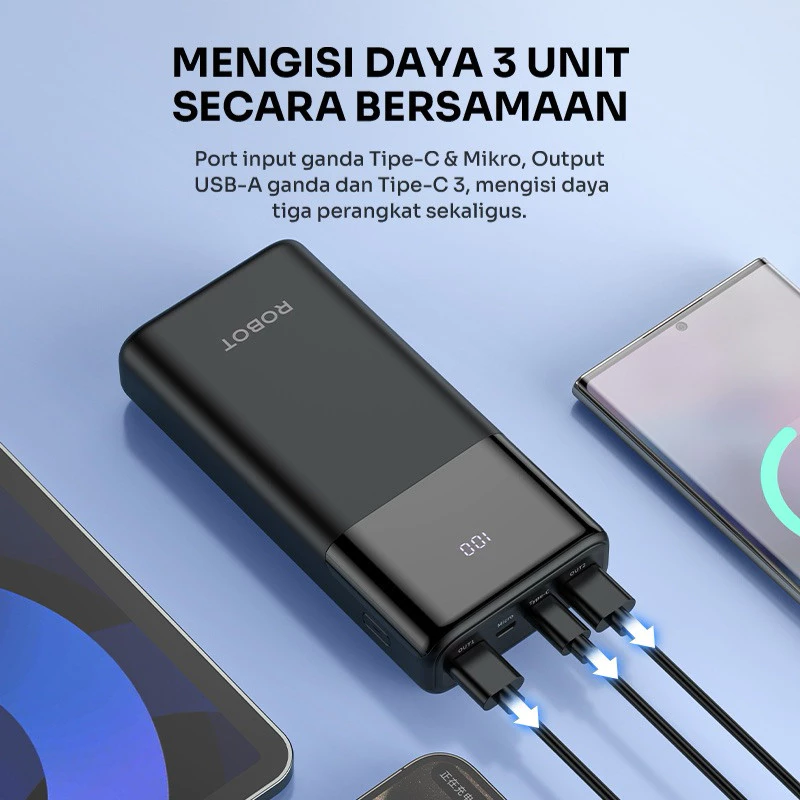 Robot Robot Powerbank RT22S 15W Fast Charging 20000mAh 3 Port Output with LED Harga Rp 269.000 Toko Medan
