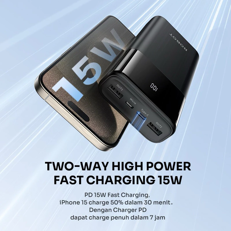 Robot Robot Powerbank RT22S 15W Fast Charging 20000mAh 3 Port Output with LED Harga Rp 269.000 Toko Medan