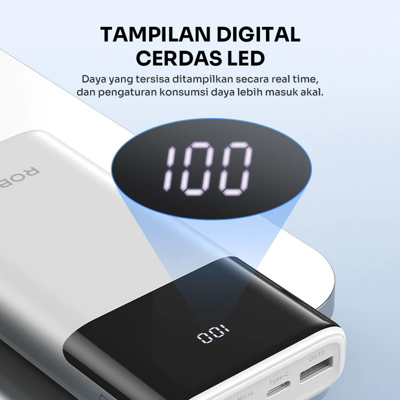 Robot Robot Powerbank RT22S 15W Fast Charging 20000mAh 3 Port Output with LED Harga Rp 269.000 Toko Medan