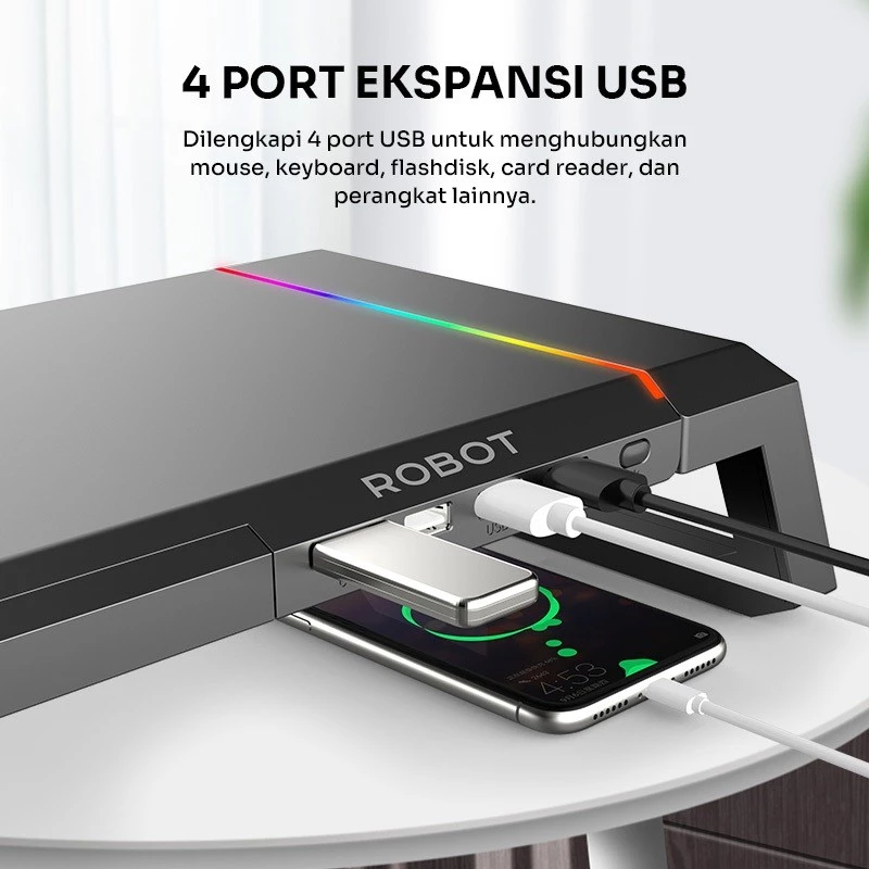 Robot Robot RT-LMH01 Monitor Stand Komputer Multifungsi 4 Port USB RGB Harga Rp 329.000 Toko Medan