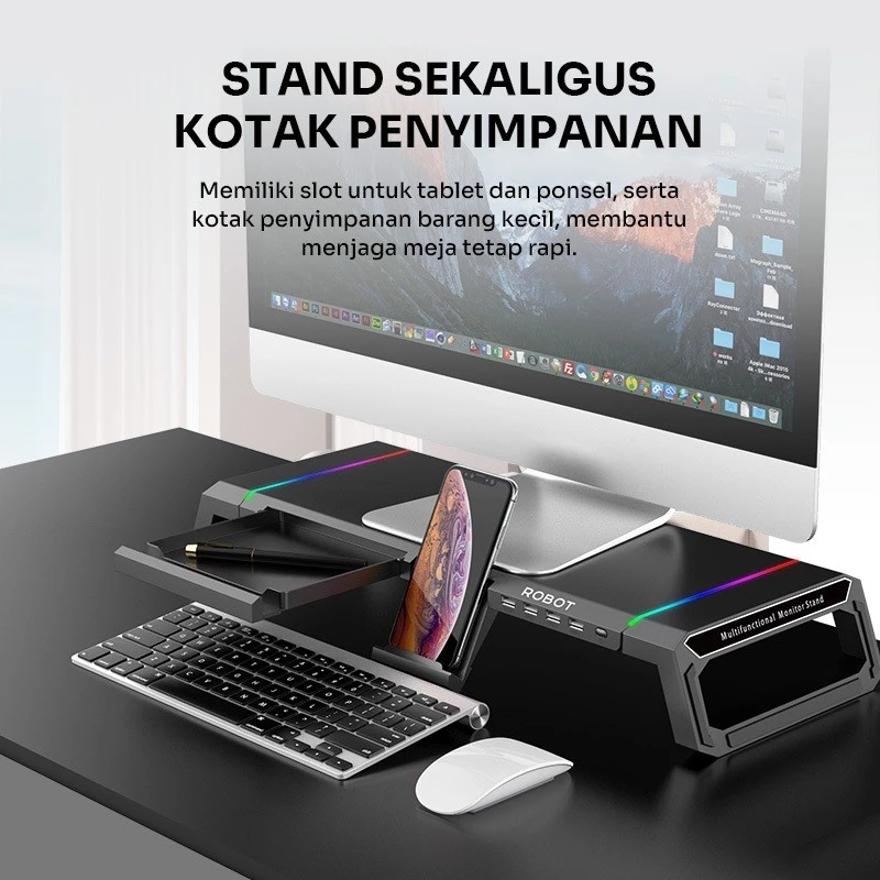 Robot Robot RT-LMH01 Monitor Stand Komputer Multifungsi 4 Port USB RGB Harga Rp 329.000 Toko Medan
