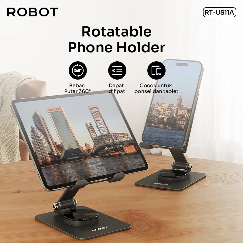 Robot Robot RT-US11A Stand Phone Universal Tablet Holder 360° Black Black Harga Rp 96.000 Toko Medan