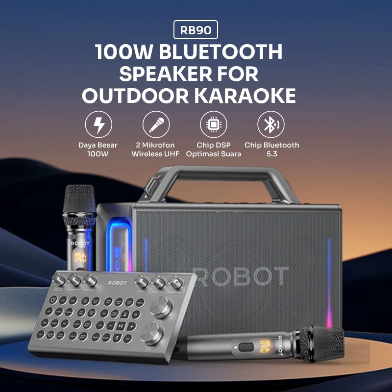 Robot Robot Speaker RB90 Karaoke Bluetooth RGB IPX6 100W Powerfull Bass Blue Harga Rp 2.999.000 Toko Medan