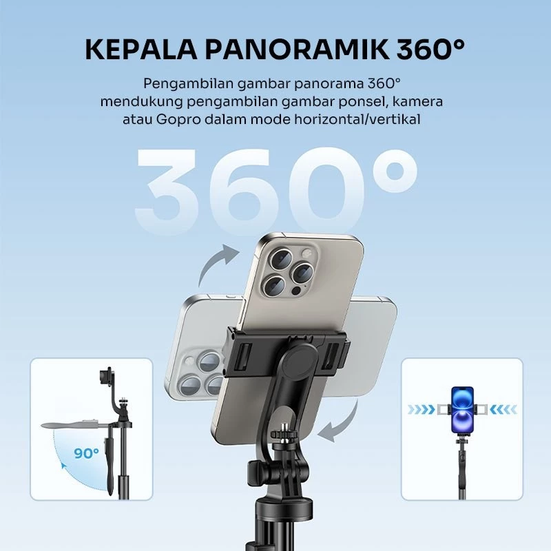 Robot Robot Tripod RT-S03 Rotatable 360° HP Kamera/Gopro Tongsis With Remote Bluetooth Blue Harga Rp 299.000 Toko Medan