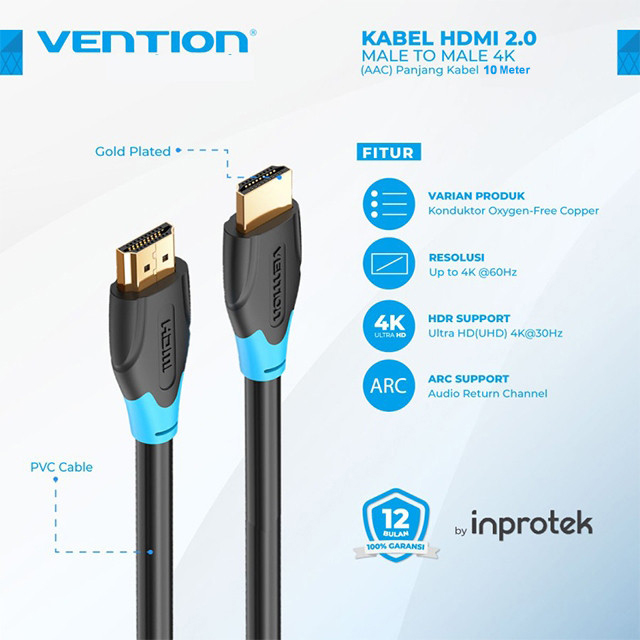 Vention Vention AAC Kabel HDMI Ultra HD 4K Male to Male Black Black Harga Rp 37.000 Toko Medan
